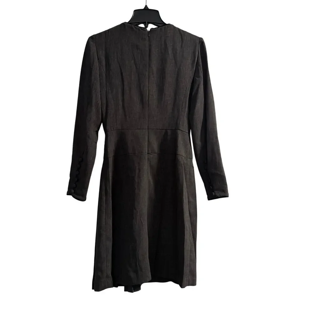 KAY UNGER Black Dress Womens  plaid side Knee-Length silky Long Sleeve sz 2